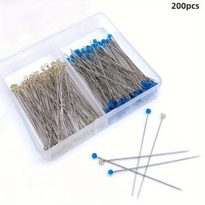TEMU 200개 연한 파란색 유리 헤드 핀 - DIY 공예, 재봉, 드레스메이킹용 튼튼한 직선 & 퀼팅 핀