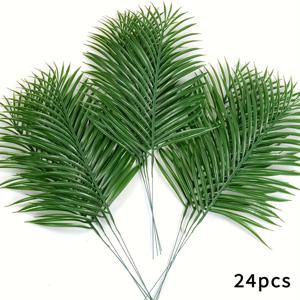 TEMU 24개의 AITISOR 인공 열대 야자수 잎 줄기 포함 - 하와이 루아우, 사파리, 정글 비치 테마 파티, 봄 여름 웨딩 장식용 인조 플라스틱 야자수 잎