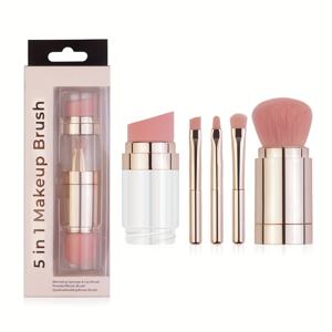 TEMU 5pcs 메이크업 브러쉬 세트, 휴대용 분리형 블러셔·아이브로우·립·파우더 멀티 기능 뷰티 도구 키트