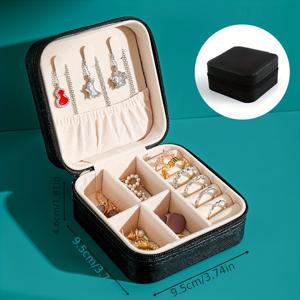 TEMU 스퀘어 쥬얼리 박스 세트, 여행 보관 케이스, 방진 휴대용 정리함, 단색, 크리스마스/할로윈 선물에 이상적 - 블랙, 핑크, 화이트