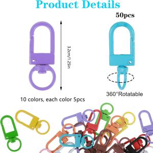 TEMU 50개 마카롱 색상 회전 키 체인 액세서리, 작은 문 버클이 달린 백팩 장식 펜던트 DIY 장식품