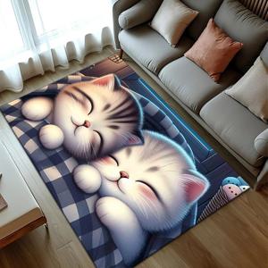 TEMU 1pc 편안한 벨벳 지역 러그, 800g/m2 미끄럼 방지 수면 고양이 디자인, 소파, 침실, 거실 바닥 매트, 가정 장식, 크리스마스 크리스마스 장식용 기계 세척 가능한 폴리에스테르 의자 러그