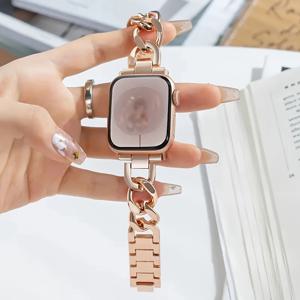TEMU Apple Watch 시리즈 1-Ultra용 조절 가능한 스테인리스 스틸 체인 팔찌 - SE & Plus 모델 포함, 퀵 릴리스 버클, 편안한 착용감, 골드 및 로즈 골드 데님 링크 디자인, Apple Watch 액세서리