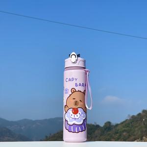 TEMU 1L 라운드 플라스틱 물컵, 만화 카피바라 디자인, 대용량, BPA 프리, 경량, 기계 세척 가능, 야외 스포츠, 캠핑, 여행용