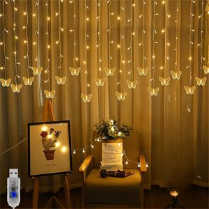 TEMU 1 세트 200Cm/400Cm 나비 LED 커튼 라이트, USB 전원, 8 개의 깜박이 모드, 따뜻한 노란색 깜박이 라이트 스트링, 노르딕 스타일 따뜻한 색상 그라데이션 나비 모양, 결혼식/휴일 파티/ 데이 장식에 적합, 따뜻한 휴일 밤을 밝혀줍니다.