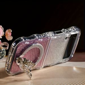 TEMU 블링킹 클리어 보호 백 커버, Galaxy Z Flip3 4 5 6 5G용 럭셔리 글리터 디자인