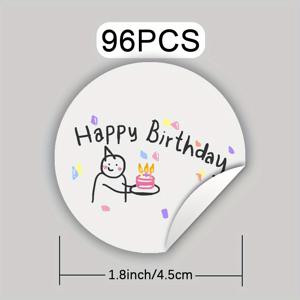 TEMU 생일 축하 스티커 96개 세트 - 귀여운 고양이 디자인 선물 포장 태그, 카드, 봉투, 상자 등에 사용 가능