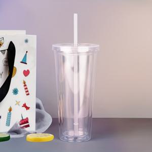 TEMU 1개 450ml/650ml/350ml 이중층 단색 플라스틱 버킷, 대용량 휴대용, 빨대와 뚜껑 포함, 쉽게 청소할 수 있는 커피 및 우유 컵, 사무실, 야외 및 가정용으로 적합