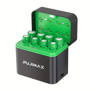 TEMU PUJIMAX 1.5V 리튬 배터리 충전 케이스, AA 4255mAh + AAA 1100mAh 고용량 8셀 충전기 - 장시간 사용 가능한 AA/AAA 리튬이온 배터리 (블랙) [1.5V 전용]|보조배터리