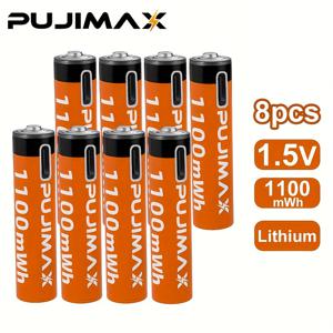 TEMU AAA 1.5V 1100mWh 충전식 리튬 배터리, 대용량, TYPE-C 충전 가능, 고속 충전, 무료 데이터 케이블 및 배터리 보관 상자 포함
