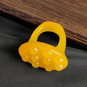 TEMU 1개 레진 얼굴 리프팅 및 마사지 도구 - 스크래핑 & 구아샤용 포인트 펜이 있는 핸드헬드 경락 브러시, 얼굴 및 몸의 이완을 위한 노란색 타원형 디자인, 페이셜 마사지기|괄사마사지