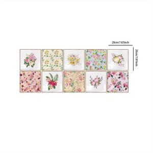 TEMU 10pcs 꽃 비닐 벽 스티커 - 거울, 다색, 사각형, 벗기고 붙이는 아트 프린트 - 주방, 욕실, 실내 디자인용 - 방수, 분리 가능한 타일 데칼 - 열대 꽃 패턴, 주방 벽 장식 | 꽃 패턴 | 거울 마감, 가정용 벽 장식