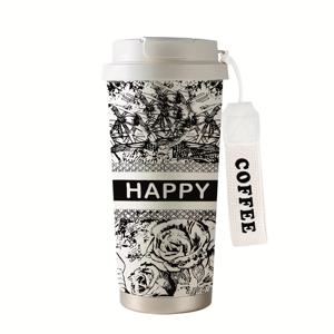 TEMU 530ml 스테인리스 스틸 보온 커피 머그컵 (빨대 포함) - 이중벽 진공 단열, 뜨거운 & 차가운 음료용, 여행 및 사무실, 홈, 기숙사, 스포츠 선물에 완벽한 블랙 & 화이트 디자인, 커피 & 차 애호가를 위한 휴대용 음료 용기 | 스타일리시한 음료 용기 | 내구성 있는 음료 용기