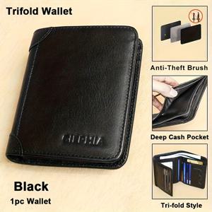 TEMU 1개 CIEPHIA 빈티지 정품 가죽 남성용 RFID 차단 지갑 - 초박형 다기능 신분증 및 신용카드 홀더, 엠보싱 로고가 있는 진한 갈색, 이상적인 데이 선물
