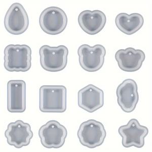 TEMU 16pcs 실리콘 레진 캐스팅 모울 세트 DIY 보석 귀걸이 - 불규칙한 기하학적 및 심장 모양의 키체인 크래프트 모울, 예술 공예 용이한 분출 클리어 실리콘 모울, 예술 공예 용품 | 생동감 있는 디자인 모울 | 내구성 있는 실리콘 모울, 보석 만들기 용품