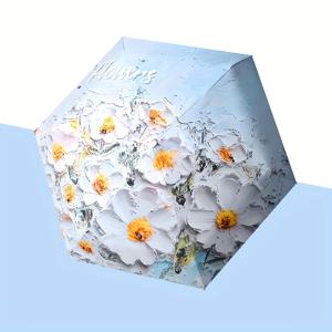 TEMU 여름 다용도 패션 프린트 플랫 포켓 접이식 선쉐드 우산, 캐주얼 디자인, 수동 오픈, 6리브 구조, 포뉴 소재, 알루미늄 합금 샤프, 플라스틱 핸들, 접이식, 자외선 차단, 가벼움, 휴대 가능, 성숙한 여성에게 완벽한 캐주얼 패션 액세서리 | 꽃 프린트 우산 | 내구성 있는 구조, 우산 액세서리