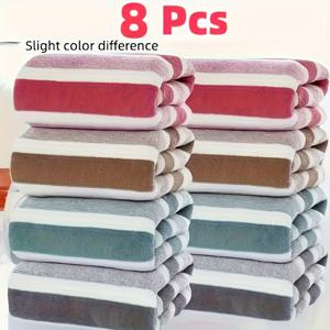 TEMU 8개 줄무늬 타월, 빠른 건조, 매우 부드러운 산호 양털, 피부 친화적, 13.7X29.5 인치 - 온천, 살롱, 욕실, 주방에 적합 - 다양한 색상 옵션, 욕실 타월 세트 | 밝은 타월 세트|욕조