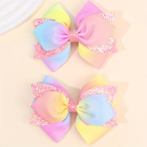 TEMU 2pcs 글리터 보우 헤어 클립 - 소녀를 위한 아름다운 그로그레인 리본 바레트, 반짝이는 액센트가 있는 완벽한 헤어 클립, 일상 및 캐주얼 스타일에서 헤어를 보장하는 청소년 헤어 액세서리 | 생동감 있는 헤어 액세서리 | 폴리에스터 헤어 클립, 소녀용 헤어 액세서리