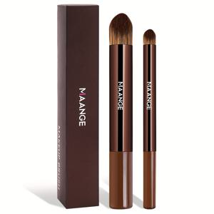 TEMU MAANGE 2pcs 바탕화면 브러시 세트 - 금속 알루미늄 막대, 고품질 나일론 브러시, 휴대용 및 여행에 적합한 화장품 브러시, 초보자용, 이상적인 어머니의 날 선물, 메이크업 브러시|슬리크 브러시 디자인|나일론 브러시