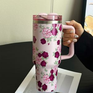 TEMU 1pc 비밀 정원 테마, 40oz-14oz 대용량 핸들 카 컵, 아이스 헤겐 컵, 컵, 스테인리스 스틸 단열 및 차가운 컵, 커피 컵, 여행, 학교, 사무실, 야외, 체육관, 가족 및 기타 장면에 적합, 여성 청년 선물, 휴일 선물, 생일 선물(잎 포함)