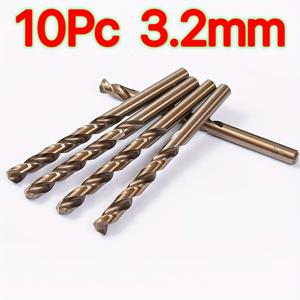 TEMU 10개 3.2mm M35 고속강 코발트 드릴 비트 - 철 및 스테인리스 강재용, 직선 플루트 디자인과 라운드 샹크, 높은 경도와 강도, 내구성 있는 금속 드릴 비트, 전문가 및 DIY 프로젝트용, 정밀 금속 드릴링, 효율적인 절삭 도구, 고탄력 구조, 작업장 공구