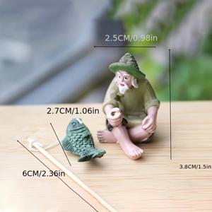 TEMU 1개 판타지 낚시꾼 수제 레진 조각상 - 실내외 장식용, 내구성 있는 비전기적 낚시 장면 세부 디테일, 정원/분수대/분재용 미니어처 예술 조형물, 아트리스틱 조각상, 날씨에 강한 장식품, 팬던스 컬렉터를 위한 환상의 미니어처 장식