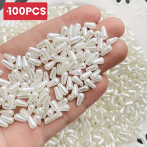 TEMU 100개/8mm * 4mm 직선 구멍 물방울 ABS 스타일 장식 헤드웨어 수제 DIY 액세서리 만들기 키트