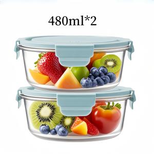 TEMU 2개 세트 480ml 고투명 스택형 냉장고 보관 용기, 누수 방지 & 냄새 차단 식품 신선 보관용 - 점심 도시락 및 전자레인지 사용 가능, 설거지기 편리한 공간 절약 솔루션