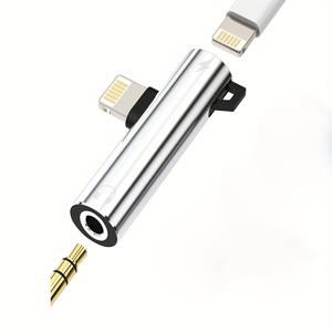 TEMU iPhone용 2-in-1 오디오 어댑터 - 음악 및 충전 기능이 있는 3.5mm 원형 후크 이어폰 컨버터, 라이트닝을 라이트닝으로, 내구성 있는 플라스틱, 배터리 필요 없음, iPhone용 2-in-1 오디오 어댑터, 음악 액세서리, 세련된 디자인, 금속 마감