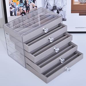 TEMU 5단 투명 보석 정리함 서랍 포함 - 팔찌, 목걸이, 진주 및 비즈용 옥타곤 방청 저장소, 패브릭 안감 수납칸, 내구성 있는 플라스틱 데스크탑 디스플레이 케이스