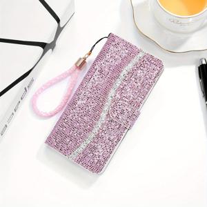 TEMU 핑크 시퀀스 글리터 단축 손목 스트랩 폰 케이스, 젊은이용 INS 스타일, 인조 가죽으로 제작, 패션과 미니멀리즘을 결합한 창의적인 더블 폴드 엣지 지갑, 카드 슬롯이 있는 삼성 갤럭시 S25 울트라/S24 플러스/S23 FE/S22 5G/S21+/S20/노트 20 울트라에 적합합니다.