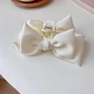 TEMU 우아한 흰색 Bowknot 머리 클로 클립 - 두꺼운 머리를 위한 강력한 홀드 그립 - 미끄럼 방지 머리 턱 클립 액세서리
