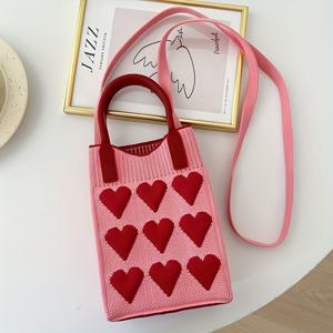TEMU 1pc/새로운 스타일 하트 모양 전화 가방, 니트 가방, 토트 가방, 학생 크로스바디 가방, 양모 가방