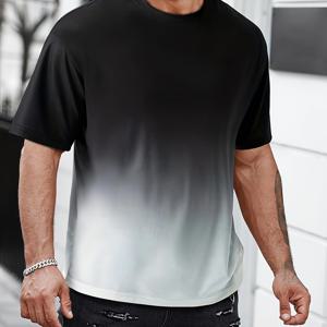 TEMU 여름용 트렌디한 캐주얼 반팔 티셔츠, 플러스 사이즈 남성용 그라데이션 컬러