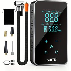 TEMU 타이어 공기 주입기 150PSI 휴대용 무선 에어 컴프레서, 자동차 타이어 펌프, 4가지 충전 모드, LED 조명이 있는 정밀 압력 LCD 디스플레이, 자동차··운동공구용!|자전거|타이어