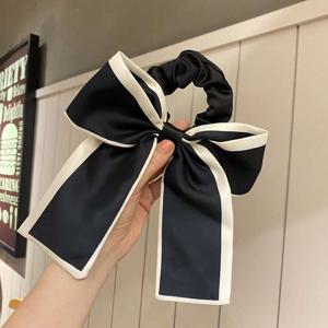 TEMU 1pc 우아한 새틴 원단 헤어 스크런치, 큰 리본 활 - 세련된 블랙 앤 화이트 헤어 타이 액세서리 여성용
