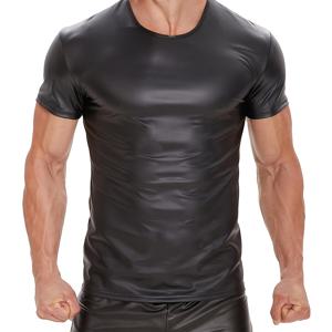 TEMU Xokesy 남성용 반짝이는 조끼 티셔츠, 고탄성 O-넥, 니트 소재, 캐주얼 단색, 90% 폴리우레탄 10% 폴리에스터, 약간의 신축성