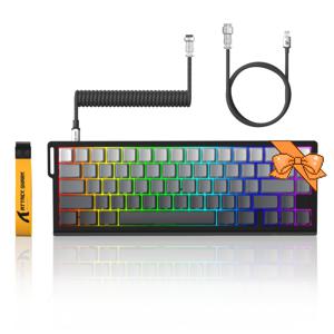 TEMU ATTACK SHARK X68 HE 60% 유선 게임 키보드, 빠른 트리거, 조절 가능한 트리거, 자기 스위치 최대 8K Hz, PBT 키캡, Win/Mac용, RGB 백라이트 메카닉 키보드, 롤 케이블 포함 - 문라이트 에디션|키캡|키캡