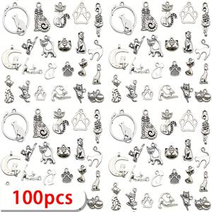 TEMU 50/100개 골동품 티베트 은빛 고양이 참, 아연 합금 동물 펜던트 DIY 주얼리 만들기용, 목걸이, 팔찌, 열쇠고리 공예 액세서리 - 도금 없음