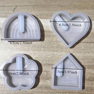TEMU 4pcs 실리콘 레진 캐스팅 모울 세트 - 꽃, 무지개, 하트, 집 디자인으로 DIY 공예, 촛대 홀더, 선물 만들기, 촛대 홀더 모울 | 우아한 디자인 | 내구성 있는 실리콘 모울