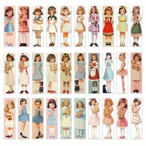 TEMU 32개, 행복한 소녀 보이는 북마크 세트, 레트로 스타일 간단한 창의적인 우아한 북마크, 북마크-32개의 다른 디자인, 소녀와 인형, 레트로 시대 삽화, 책을 좋아하는 사람과 예술 수집가, 교사와 가족 교육 용품, 독자에게 적합한 내구성 있는 북마크