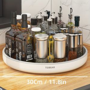 TEMU 향신료, 오일 및 식초용 360° 회전 주방 정리 트레이 – 홈 키친 액세서리에 완벽한 다중 구획이 있는 화이트 플라스틱 카운터탑 스토리지 랙