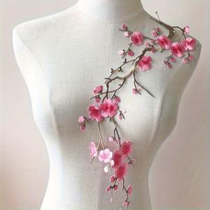 TEMU 핑크 체리 꽃 가지 자수 패치 - 자체 접착식 DIY 장식, 청바지 및 의류용, 아름다운 꽃과 잎으로 장식된 로맨틱한 봄 디자인, 의류 장식 | 꽃 자수 | 튼튼한 천, 체리 꽃 장식
