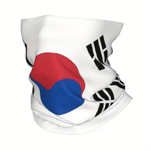 TEMU 남한 국기 디자인 스카프 넥커치프 & 페이스 마스크 - 애국적 빨강, 하양, 파랑 줄무늬와 검은 기하학적 악센트, 축제 및 스포츠용 통기성 폴리에스터, 다기능 섬유|태극기