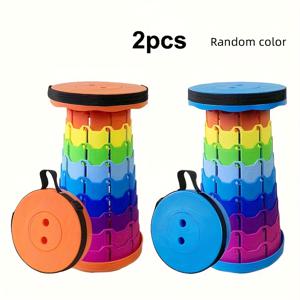 TEMU 2pcs 휴대용 접이식 의자, 가벼운 텔레스코픽 접이식 의자, 낚시, 야외, 실내, 주방 사용에 적합, 최대 부하 용량 400 파운드, 하이킹 캠핑 및 정원 바베큐에 이상적, 무지개 디자인 이스터 선물, 무작위 색상, 현지 창고에서 이용 가능