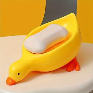 TEMU 1개 귀여운 오리 비누 받침대 - 자가 배수 설계, 미끄럼 방지 발판, 쉽게 세척 가능한 플라스틱 비누 접시, 타원형 욕실 싱크 트레이, 샤워기 및 욕조용 장식 액세서리 (화이트 오리 비누 홀더), 독특한 디자인