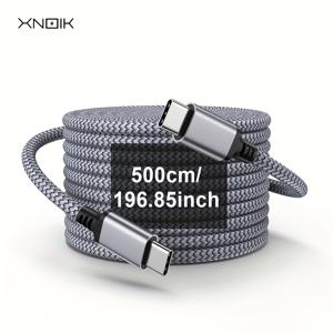 TEMU EXNOIK 엑스트라 롱 8m/5m USB-C to USB-C 케이블 - 아이폰 16 프로 맥스/플러스, 갤럭시 S25/S24/S23, 아이패드 프로, 맥북, 스위치 2용 내구성 있는 플랫 디자인의 나일론 커버가 있는 50-80W 고속 충전 코드 - 여행 및 가정 및 사무실 사용에 이상적