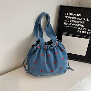 TEMU 여성용 대용량 토트백 - 가벼운 드로스트링 클로저, 데일리 & 포뮬러 퍼스, 사계절용 넉넘치는 숄더백 (딥 스카이 블루/블랙) - 생일, 크리스마스, 발렌타인데이 선물 추천, 다재다능한 여행 핸드백, 내구성 있는 어깨끈, 러스틱 에스테틱, 캐주얼 핸드백, 튼튼한 구조, 여성 패션|토트백|에코백