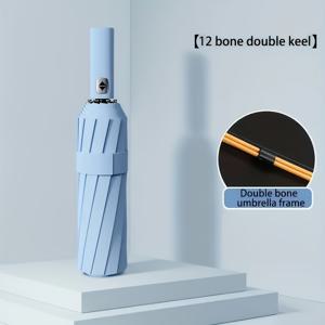 TEMU [6가지 색상 제공] 12개의 리브가 있는 더블 스트랜드 자동 접이식 우산, 더블 드래곤 리브 강화된 두 번 사용 우산, UPF50 + 더블 블랙 테이프 항이우브, 자동 열림 및 닫힘 야외 우산, 비즈니스 여행에 적합, [부모의 날] 선물