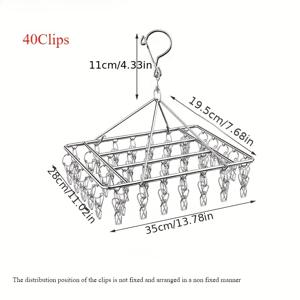 TEMU 40개 분리 가능한 클립, 회전형 후크, 잠금 디자인을 갖춘 스테인레스 스틸 세탁 및 건조대 - 내구성 있는 옷, 양말, 및 속옷 걸이 - 실내/실외 사용을 위한 필수 세탁 액세서리, 세탁실 액세서리, 실내 건조대, 현대적인 세탁대, 튼튼한 구조